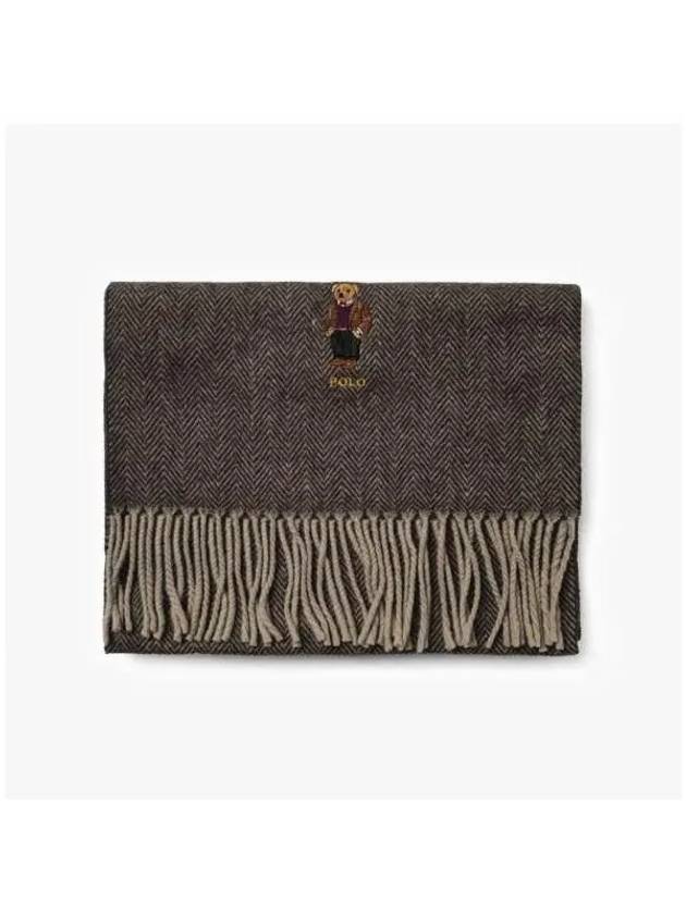 Bear Embroidery Wool Beanie Muffler Brown Set - POLO RALPH LAUREN - BALAAN 3