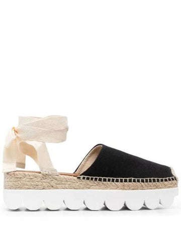 Ankle Tie Platform Espadrilles Black - MARNI - BALAAN 1