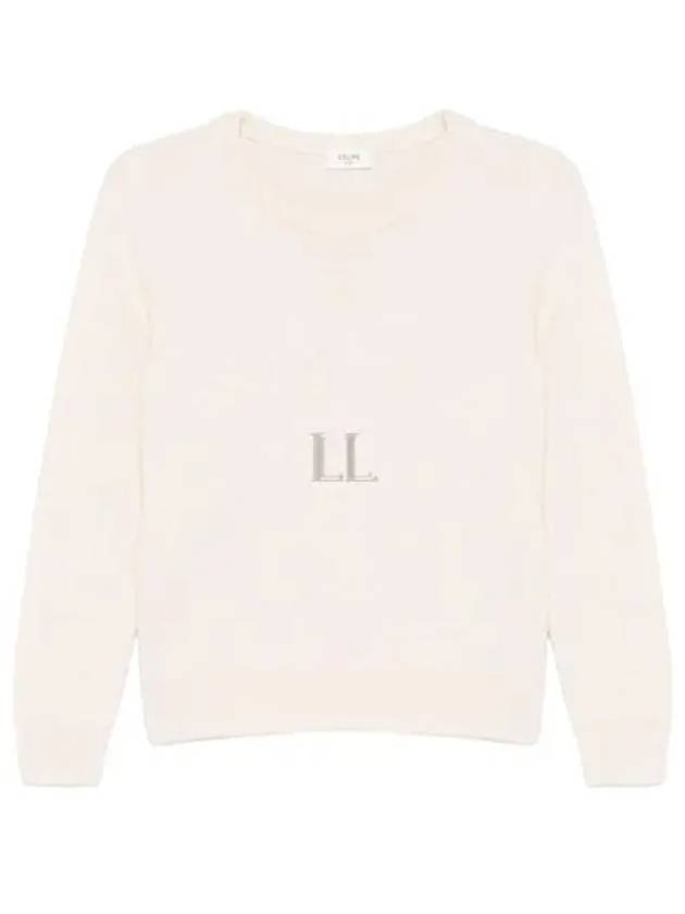 Triomphe Jacquard Crew Neck Heritage Cashmere Knit Top Off White - CELINE - BALAAN 2