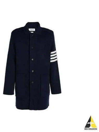 Diagonal armband interlock cotton cashmere overcoat navy MKJ098A Y3028 - THOM BROWNE - BALAAN 1