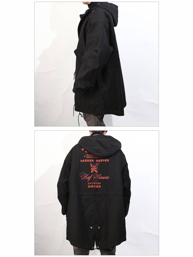 Back Printing Hooded Parka Jacket Black - RAF SIMONS - BALAAN 4