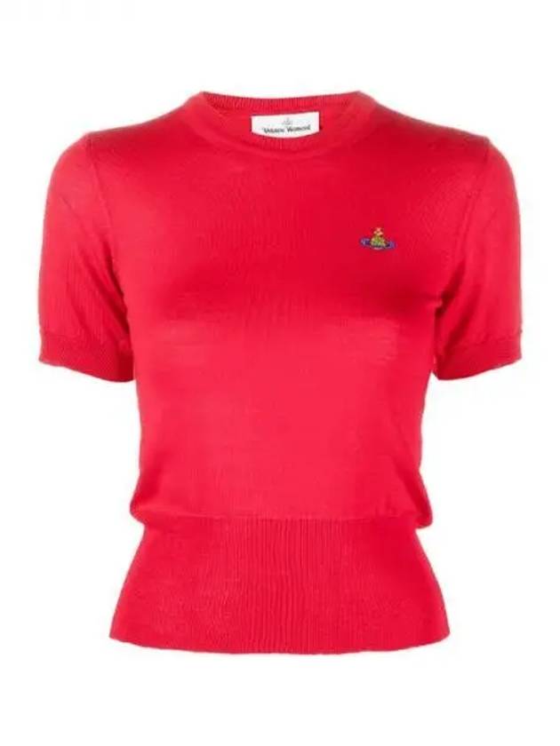 Women's ORB Logo Wool Silk Blend Crop Knit Top Red - VIVIENNE WESTWOOD - BALAAN 2