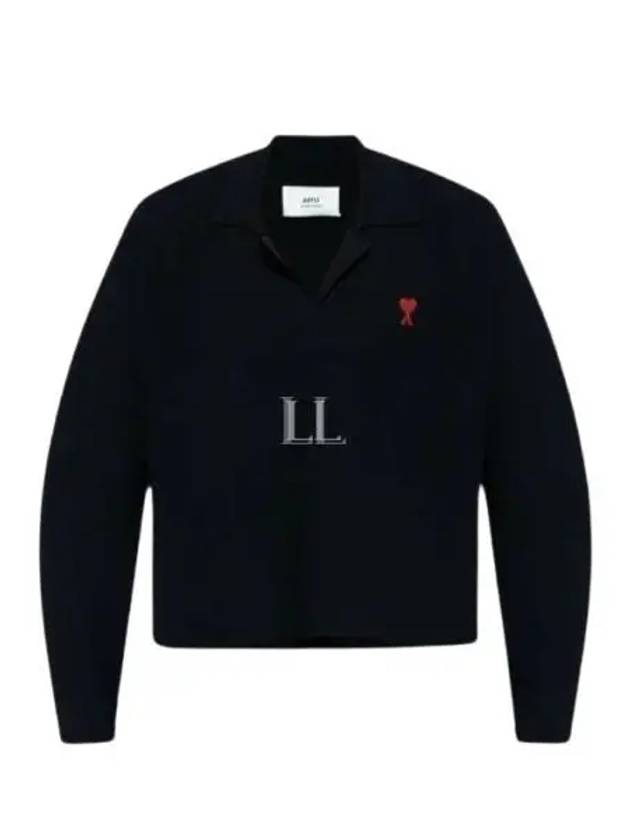 Small Heart Long Sleeve Polo Shirt Black - AMI - BALAAN 2