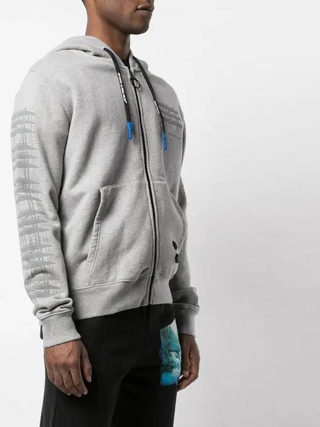 Men's Diagonal Industrial Slim Zip-Up Hoodie Grey - OFF WHITE - BALAAN 4