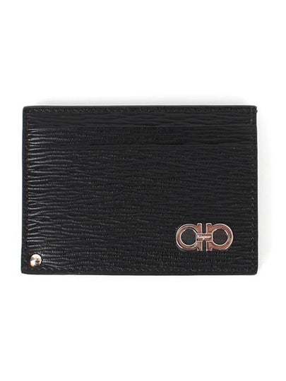 Double Gancini Leather Card Wallet Black - SALVATORE FERRAGAMO - BALAAN 2