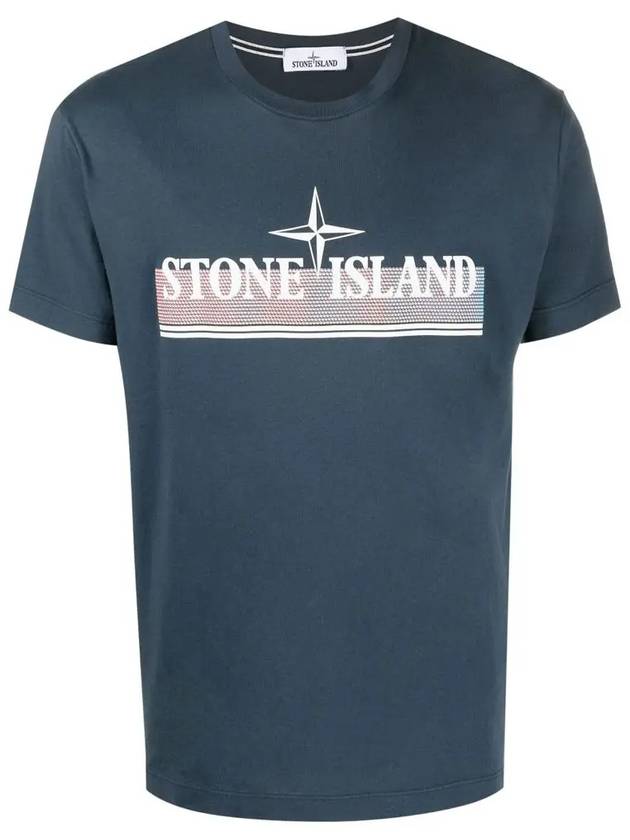 Tricromia One Print Garment Dyed Cotton Jersey Short Sleeve T-Shirt Grey Blue - STONE ISLAND - BALAAN 3