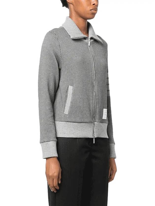 Women's 4-Bar Funnel-Neck Zip-Up Jacket Grey - THOM BROWNE - BALAAN 3