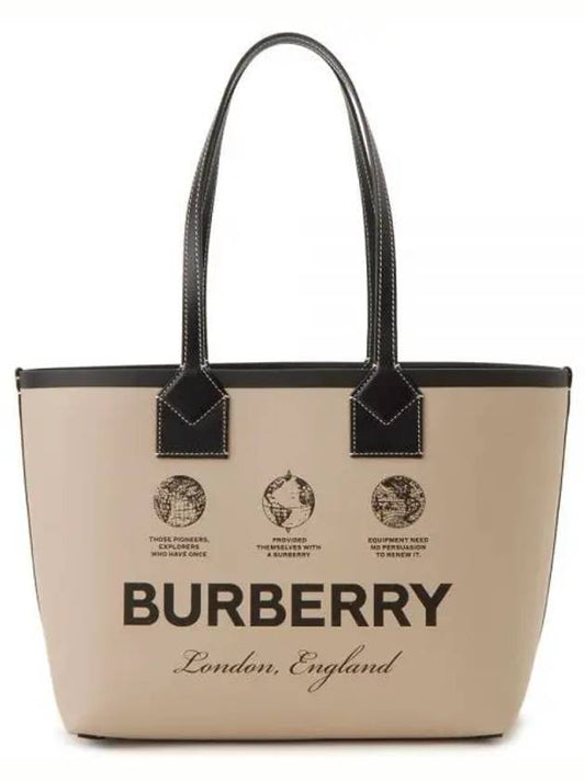 Prorsum Label Print Small London Cotton Leather Tote Bag Beige - BURBERRY - BALAAN 2