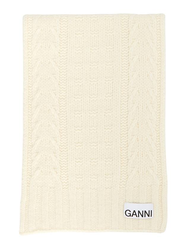 Logo Cable Knit Muffler White - GANNI - BALAAN 2