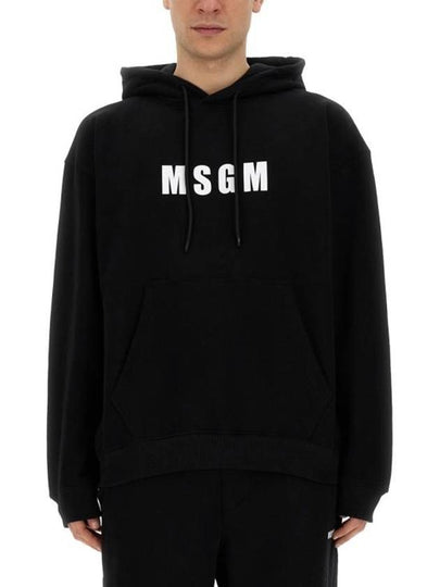 Logo Print Cotton Hoodie Black - MSGM - BALAAN 2