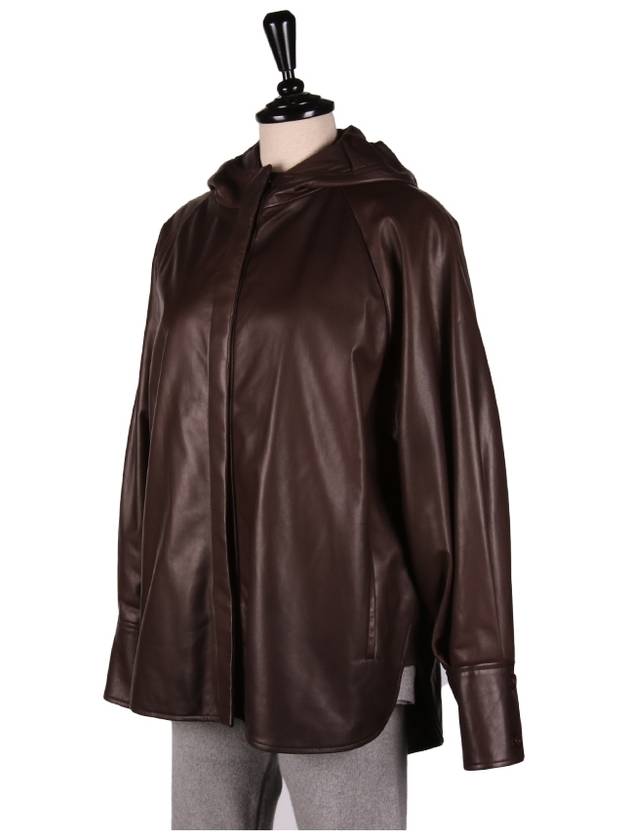 DPD3085 Chocolate Leather Hooded Jacket - DROME - BALAAN 5