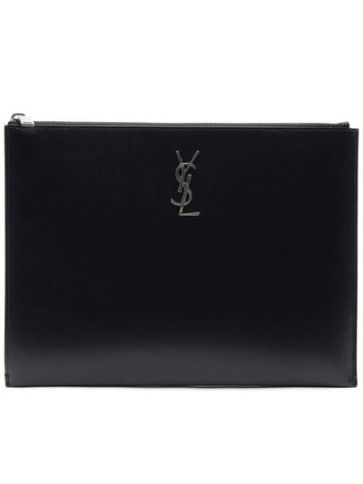 Monogram Silver Medium Clutch Bag Black - SAINT LAURENT - BALAAN 2