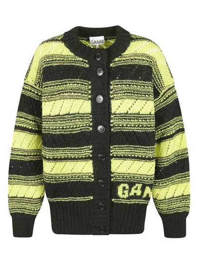 Logo Stripe Pattern Knit Cardigan Black - GANNI - BALAAN 2