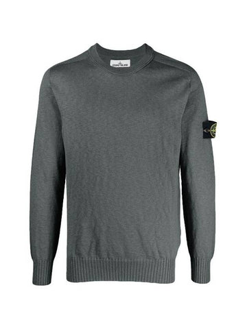 Men's Wappen Patch Crew Neck Knit Top Charcoal - STONE ISLAND - BALAAN 1