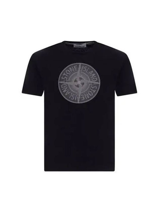 Industrial Two Print Garment Dyed Short Sleeve T-Shirt Black - STONE ISLAND - BALAAN 2