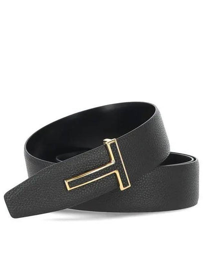 T Logo Buckle Reversible Leather Belt Black - TOM FORD - BALAAN 2