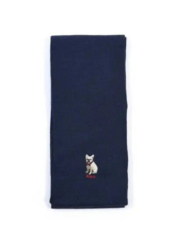 Embroidered French Bulldog Wool Muffler Navy - POLO RALPH LAUREN - BALAAN 1