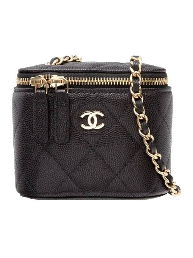 Classic Small Chain Grained Calfskin Gold Metal Cosmetic Case Mini Bag Black - CHANEL - BALAAN 1