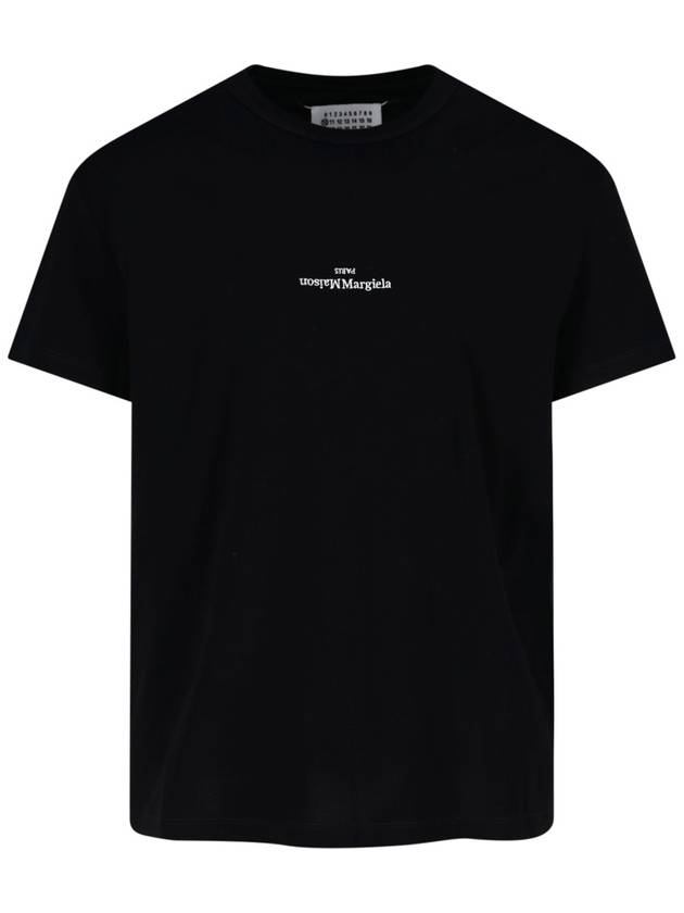 Reverse Embroidered Logo Stitched Cotton Short Sleeve T-Shirt Black - MAISON MARGIELA - BALAAN 2