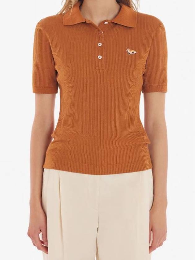 Baby Fox Embroidery Fine Ribbed Polo ShirtTobacco - MAISON KITSUNE - BALAAN 4