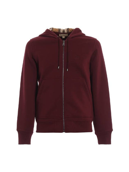 Logo Cotton Hooded Zip-Up Burgundy - BURBERRY - BALAAN.