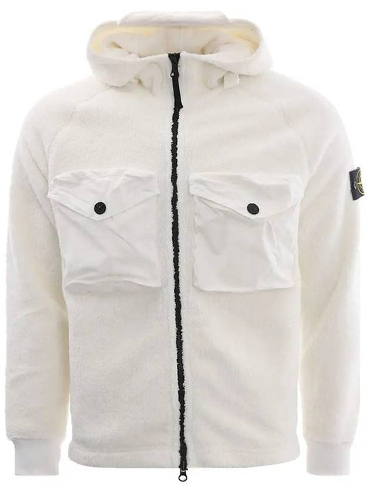 Men's Waffen Patch Shearling Hooded Jacket White - STONE ISLAND - BALAAN.