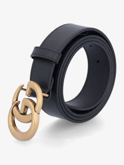 Men's GG Marmont Double G Buckle Gold Hardware Leather Belt Black - GUCCI - BALAAN 2