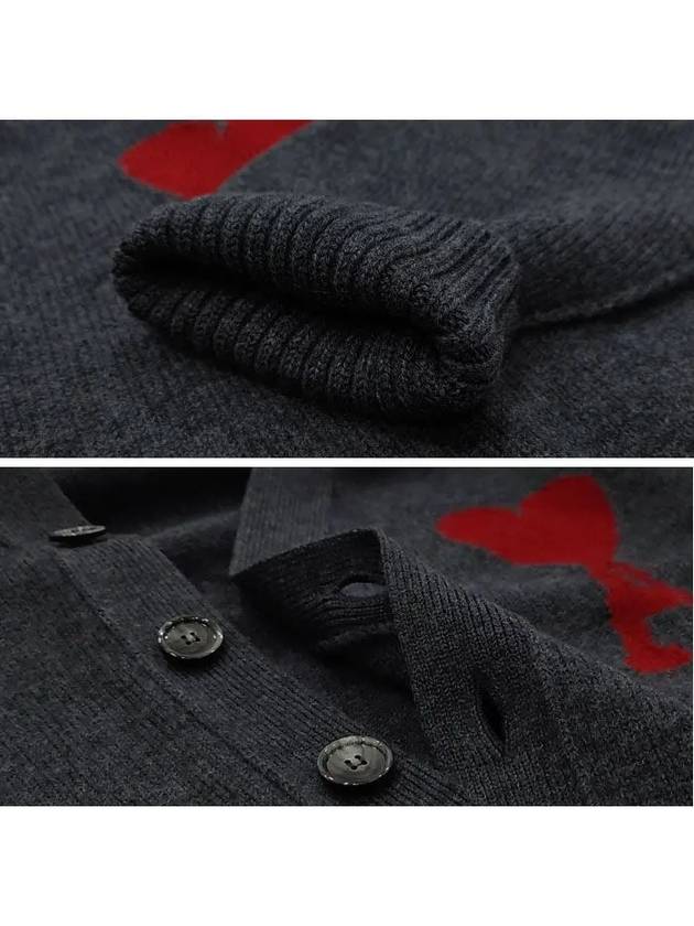 Heart Logo V Neck Wool Cardigan Heather Grey - AMI - BALAAN 4