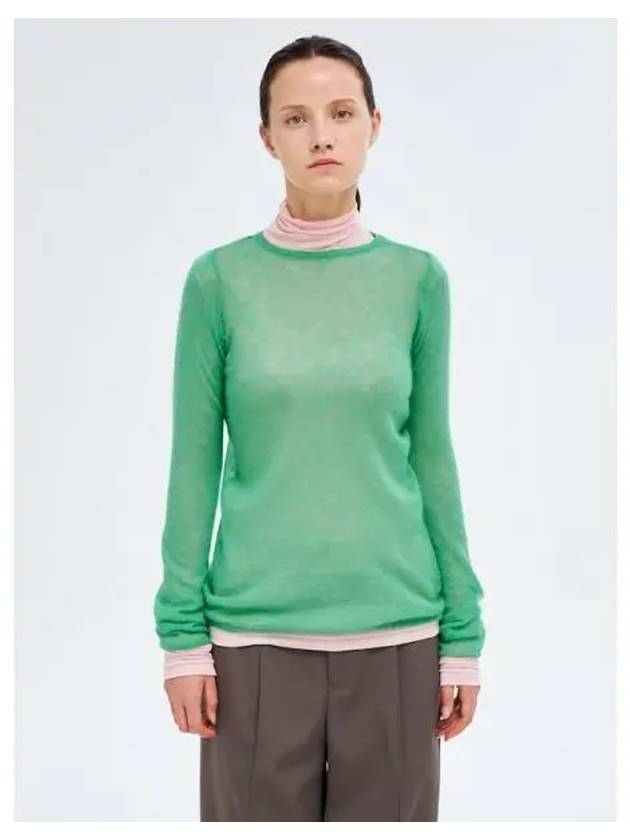 Women s mohair sheer knit boat neck polo t shirt green domestic product - AURALEE - BALAAN 1