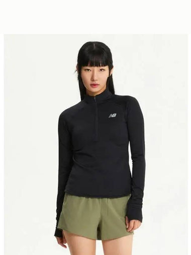 NBNDE4P142 WOMEN Heat Grid Half Zip Up BLACK - NEW BALANCE - BALAAN 1