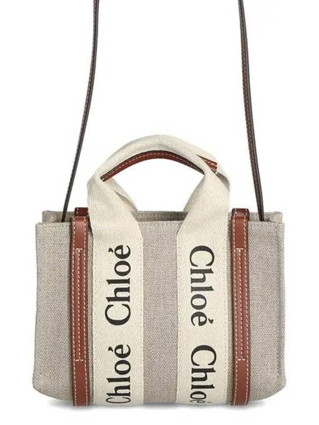 Woody Linen Canvas Calfskin Tote Bag White Brown - CHLOE - BALAAN 2