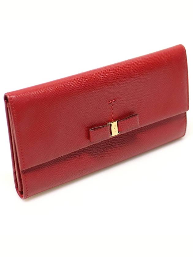 22 A953 Red Saffiano Gold Vara Bow Long Wallet - SALVATORE FERRAGAMO - BALAAN 3