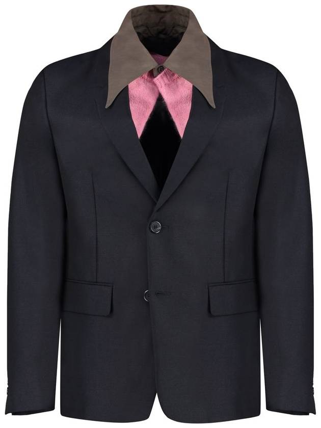 single-breasted mohair wool blend jacket navy - PRADA - BALAAN 2