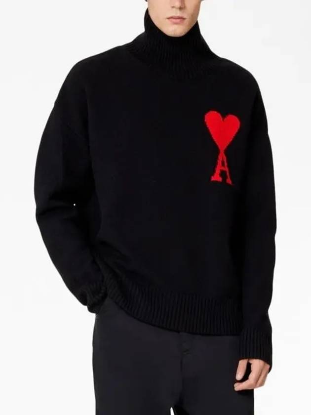 Heart Logo Knit Turtleneck Black - AMI - BALAAN 3