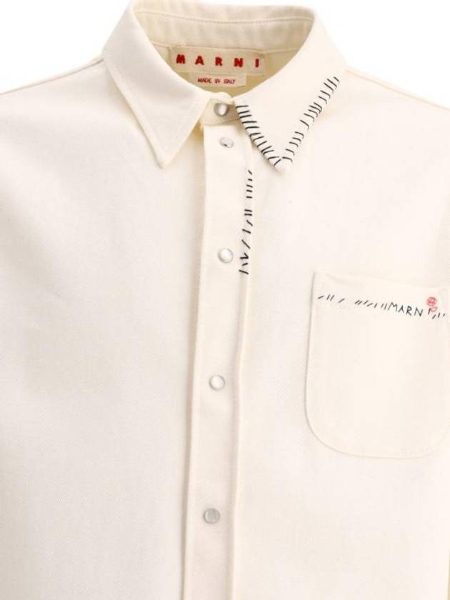 Embroidered Logo Button-up Long Sleeve Shirt White - MARNI - BALAAN 4