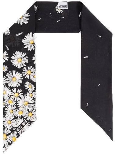 Moschino Silk Scarf With Floral Motif, Women's, Black - MOSCHINO - BALAAN 1