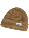 Logo Patch Wool Classic Beanie Tiger Eye - GANNI - BALAAN.