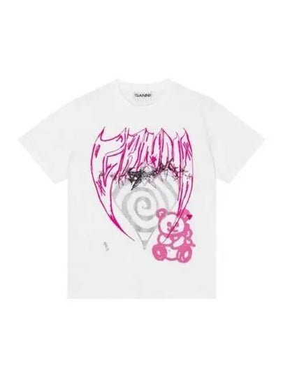 Abstract Heart Bear Graphic Relaxed Short Sleeve T-Shirt White - GANNI - BALAAN 2