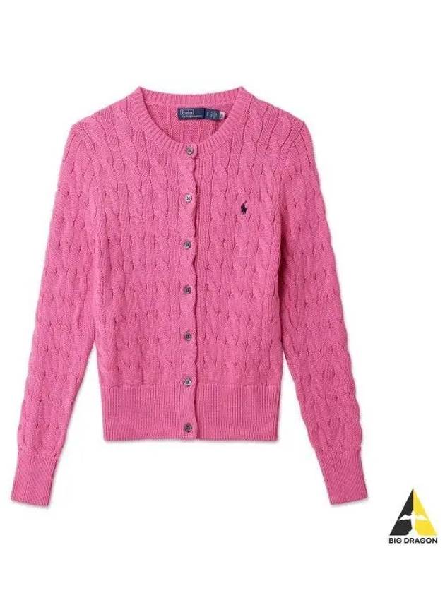 W cable knit cotton crewneck cardigan pink - POLO RALPH LAUREN - BALAAN 1