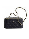 Classic Gold CC Logo Cosmetic Caviar Chain Cross Bag Black - CHANEL - BALAAN.