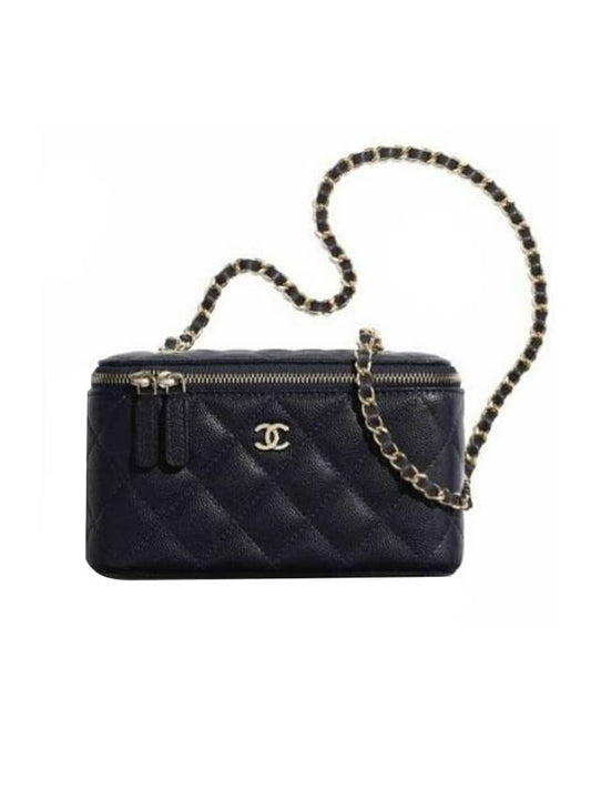 Classic Gold CC Logo Cosmetic Caviar Chain Cross Bag Black - CHANEL - BALAAN.