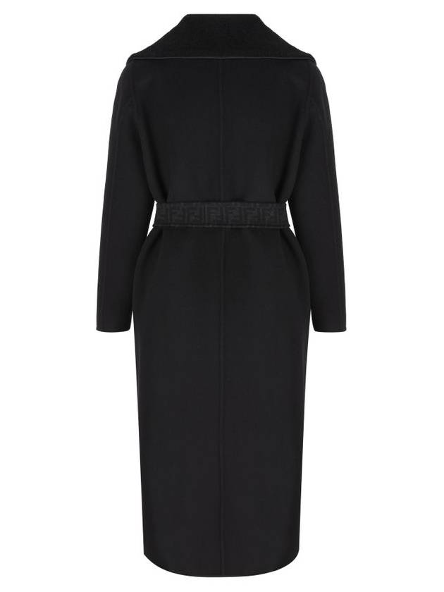 Shawl Collar Belt Coat Black - FENDI - BALAAN 3