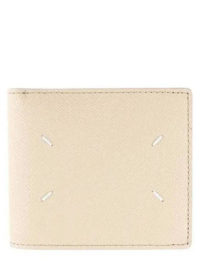 Stitched Bifold Leather Half Wallet Beige - MAISON MARGIELA - BALAAN 2