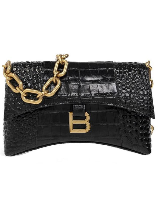 Downtown Crocodile Embossed XS Shoulder Bag Black - BALENCIAGA - BALAAN.