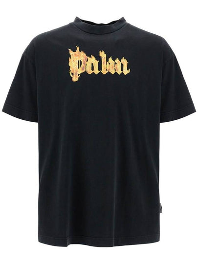 Palm Angels Burning Logo Short Sleeve T Shirt Black - PALM ANGELS - BALAAN 2