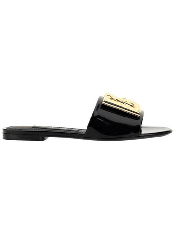 Women's DG Logo Calfskin Slippers Black - DOLCE&GABBANA - BALAAN 1