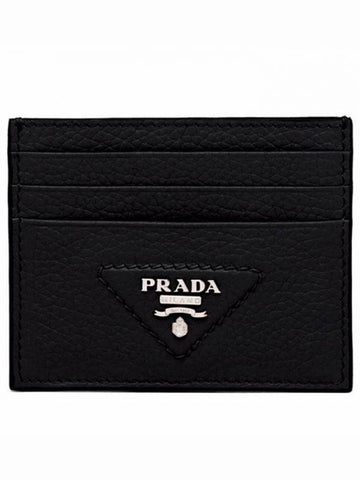 Triangle Logo Card Wallet Black - PRADA - BALAAN.