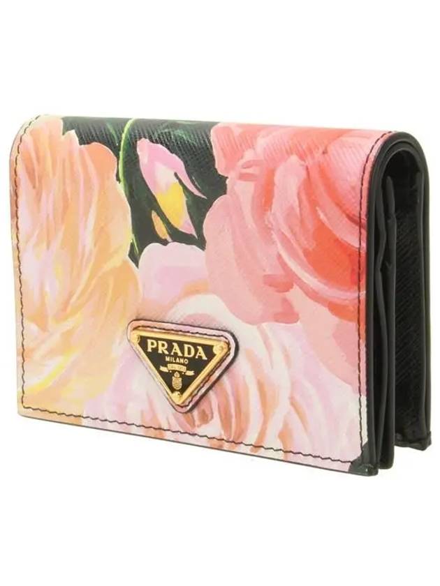 Floral Print Saffiano Leather Half Wallet Pink - PRADA - BALAAN 3