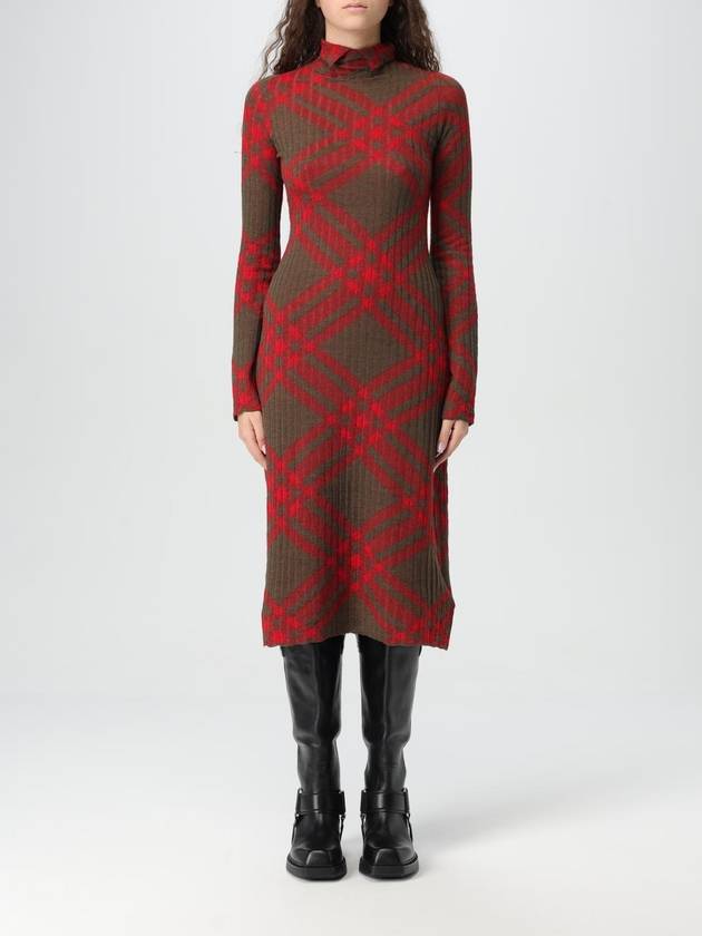 Check Turtleneck Wool Blend Midi Dress Brown Red - BURBERRY - BALAAN 2