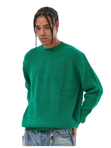 Hachi Punching Round Knit Top Green - BATTRACT - BALAAN 1